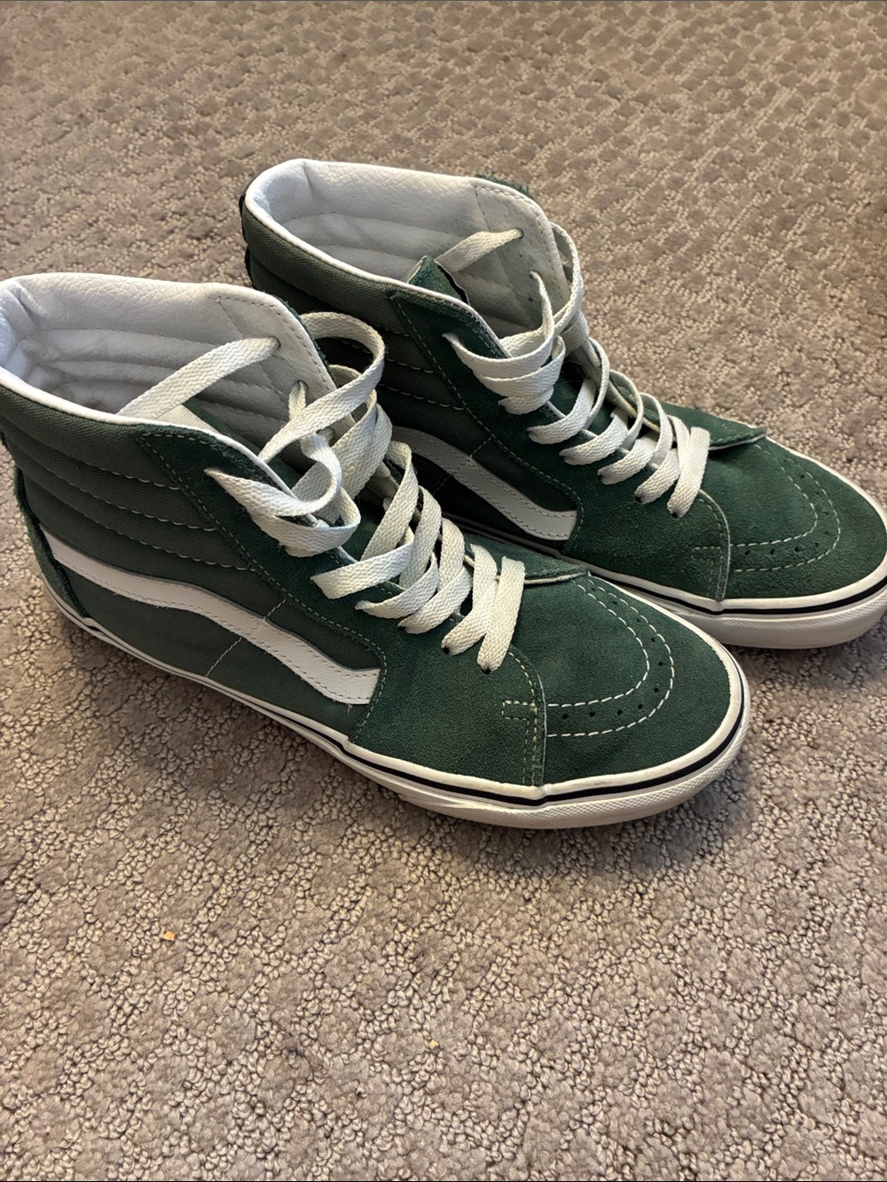 Vans Green Suede Sk8-Hi High-Top Sneakers with White Stripe